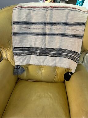 Aphorism Black Navy, Light Blue red and Cream Woven Throw with Striped Detail